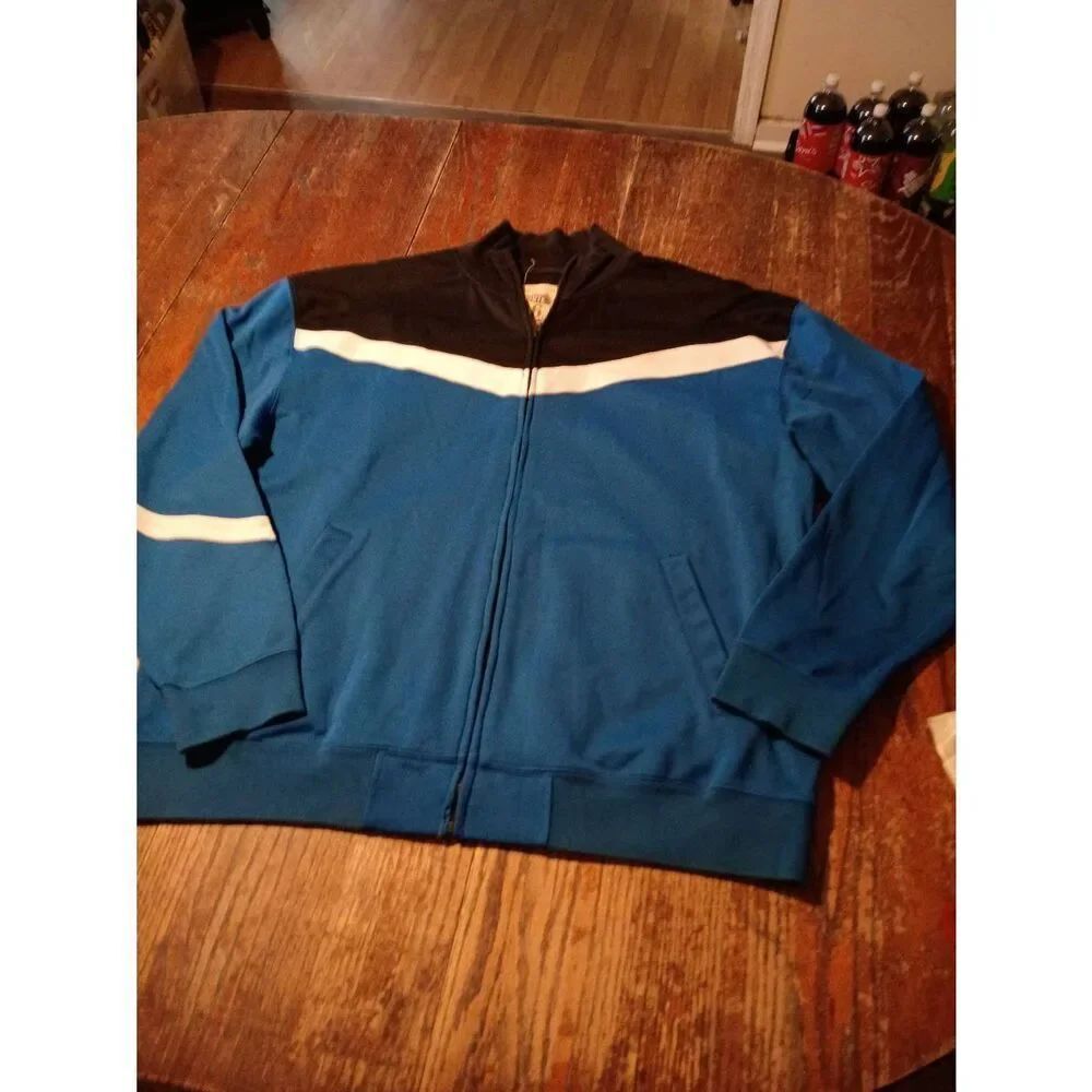 XL Route 66 Black Blue White Long Sleeve Front Zip Track Jacket with Pockets